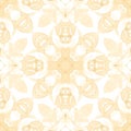 Yellow seamless pattern. Amusing delicate soap bubbles. Lace hand drawn textile ornament. Kaleidosco