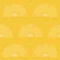 Yellow seamless pattern of sunrise and flying birds. Print for nurcery. Royalty Free Stock Photo