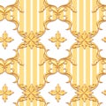 Yellow seamless pattern, vintage background with golden scrolls Royalty Free Stock Photo