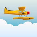 Yellow seaplane. The aircraft in the sky. Vector Image. Royalty Free Stock Photo