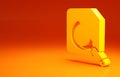 Yellow Search concept with folder icon isolated on orange background. Magnifying glass and document. Data and Royalty Free Stock Photo