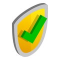 Yellow security shield with green tick icon Royalty Free Stock Photo