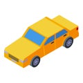 Yellow sedan car parked on white background isometric view