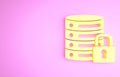 Yellow Server security with closed padlock icon isolated on pink background. Security, safety, protection concept Royalty Free Stock Photo