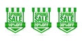 Shopping sale. Set of Spring sale green badges 10%, 20%, 30% off