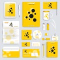 Yellow set of vector corporate identity template. Modern business stationery mock-up. Branding design with molecule logo Royalty Free Stock Photo