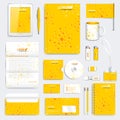 Yellow set of vector corporate identity template. Modern medical stationery mock-up. Branding design with molecule Royalty Free Stock Photo