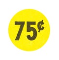 Yellow seventy five cent garage sale sticker