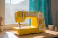 Yellow sewing machine at very sunny and bright day. Generative Ai Royalty Free Stock Photo