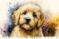 Yellow and shaggy puppy watercolor painting