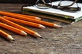 Yellow Sharpened Pencils and Notebook Royalty Free Stock Photo