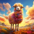 Yellow Sheep in Dream-like Setting