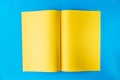 Yellow sheet of A3 paper folded in the middle in a spread on a blue background