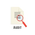 Yellow sheet with red magnifier like audit logotype