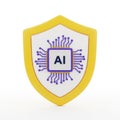 Yellow Shield Icon with AI Chip and Circuitry Symbolizing Security and Technology artificial intelligence Royalty Free Stock Photo