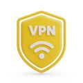 Yellow Shield Icon with VPN and Wi- Fi Symbols on White Background Royalty Free Stock Photo