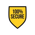 Yellow Shield 100 percent secured logo icon design template, privacy protection or security concept. Vector illustration isolated
