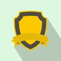 Yellow shield with ribbon icon, flat style