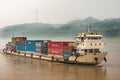 Yellow shipping container boat on Yangtze River, China Royalty Free Stock Photo