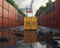 Yellow Shipping Container in Urban Port Setting