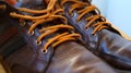 Yellow shoe laces on brown leather shoes Royalty Free Stock Photo