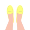 Yellow shoes top view. Women`s classical shoes