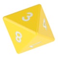 Yellow 8 sided die, octahedron dice. 3D rendering