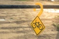 Yellow sign bicycle parking at park Royalty Free Stock Photo