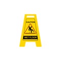 Yellow sign caution wet floor isolated. Vector illustration.