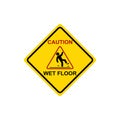 Yellow sign caution wet floor isolated. Vector illustration.