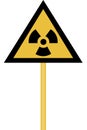 Yellow sign warning the nuclear risk, message about the danger of exposure to a high dose of absorbed radiation after an accident