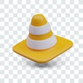Yellow signal cone with white stripes. Plastic label for marking territory