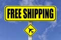 Yellow signboard with the words Free Shipping written