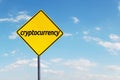 Yellow signpost with cryptocurrency word