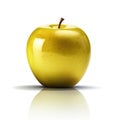 Yellow single realistic shiny apple with reflection on white background. AI generative illustration Royalty Free Stock Photo