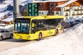 Yellow Mercedes ski bus at ski region Schladming-Dachstein, Dachstein massif, Liezen District, Styria, Austria, Europe