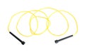 Yellow skipping rope with black handles isolated on white, top view Royalty Free Stock Photo