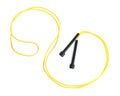 Yellow skipping rope with black handles isolated on white, top view Royalty Free Stock Photo
