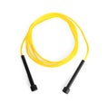 Yellow skipping rope with black handles isolated on white, top view Royalty Free Stock Photo