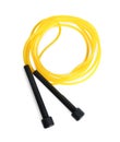 Yellow skipping rope with black handles isolated on white, top view Royalty Free Stock Photo