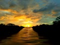 yellow sky over the sea water in the afternoon Royalty Free Stock Photo