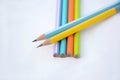 The yellow sky peels pencil with bunch the pencils isolated on white background