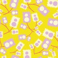Yellow with small ditsy florals and marks seamless pattern background design.