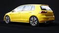 Yellow small family car hatchback on black background. 3d rendering. Royalty Free Stock Photo