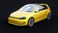 Yellow small family car hatchback on black background. 3d rendering. Royalty Free Stock Photo