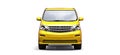 Yellow small minivan for transportation of people. Three-dimensional illustration on a white background. 3d rendering Royalty Free Stock Photo