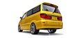 Yellow small minivan for transportation of people. Three-dimensional illustration on a white background. 3d rendering Royalty Free Stock Photo