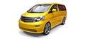 Yellow small minivan for transportation of people. Three-dimensional illustration on a white background. 3d rendering Royalty Free Stock Photo