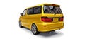 Yellow small minivan for transportation of people. Three-dimensional illustration on a white background. 3d rendering. Royalty Free Stock Photo
