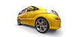 Yellow small minivan for transportation of people. Three-dimensional illustration on a white background. 3d rendering. Royalty Free Stock Photo